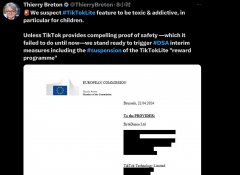 外媒：欧盟对TikTok新应用程序展开调